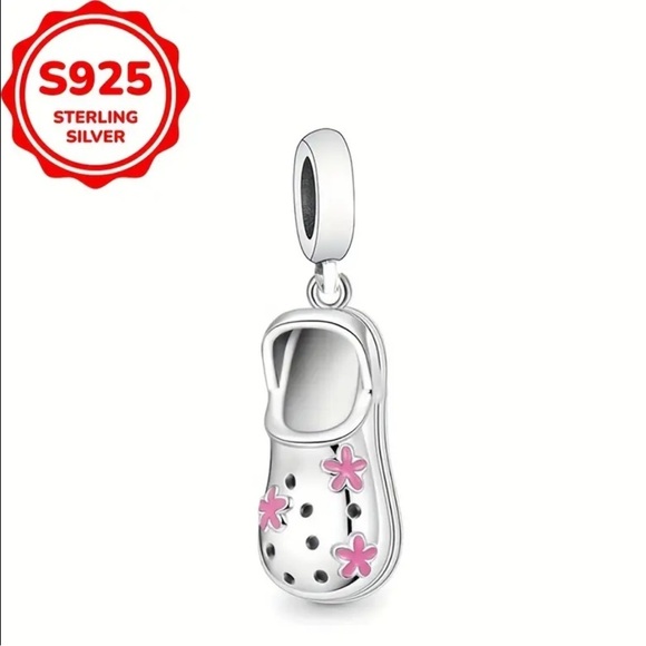 925 Sterling Silver CROCS Charm/Pendant with Pink Flower Accents - NWT - Picture 3 of 6